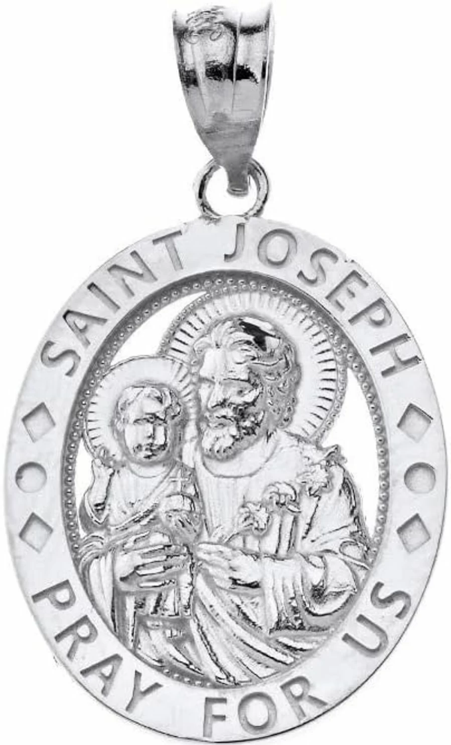 10K Gold Saint Joseph "Pray For Us" Oval Charm Pendant - CaliRoseJewelry Religious Catholic Necklace