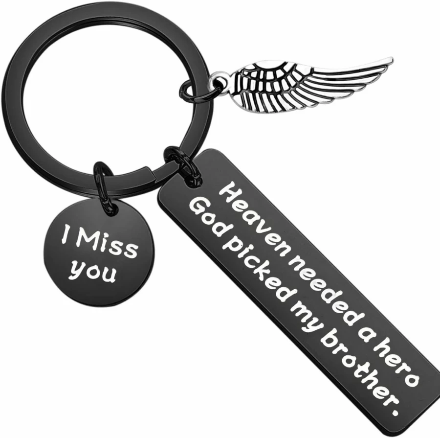 BAUNA Memorial Keychain - Angel Wing Sympathy Gift for Lost Loved Ones, Hero Remembrance Keepsake