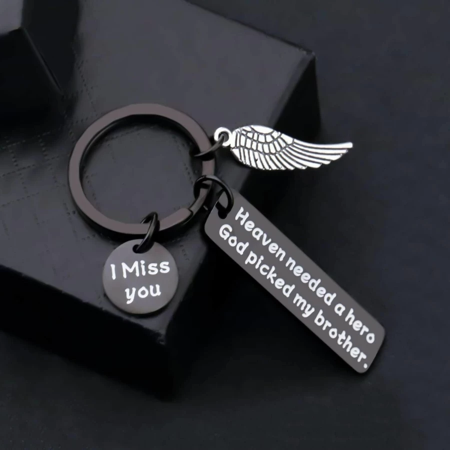 BAUNA Memorial Keychain - Angel Wing Sympathy Gift for Lost Loved Ones, Hero Remembrance Keepsake