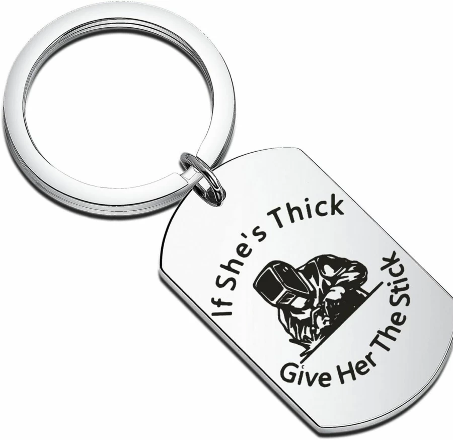 "FAADBUK Welding Keychain Gift - Fun Welder Present 'If She's Thick Give Her The Stick' Metal Keyring"