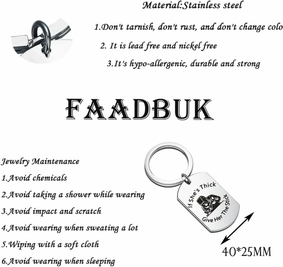 "FAADBUK Welding Keychain Gift - Fun Welder Present 'If She's Thick Give Her The Stick' Metal Keyring"
