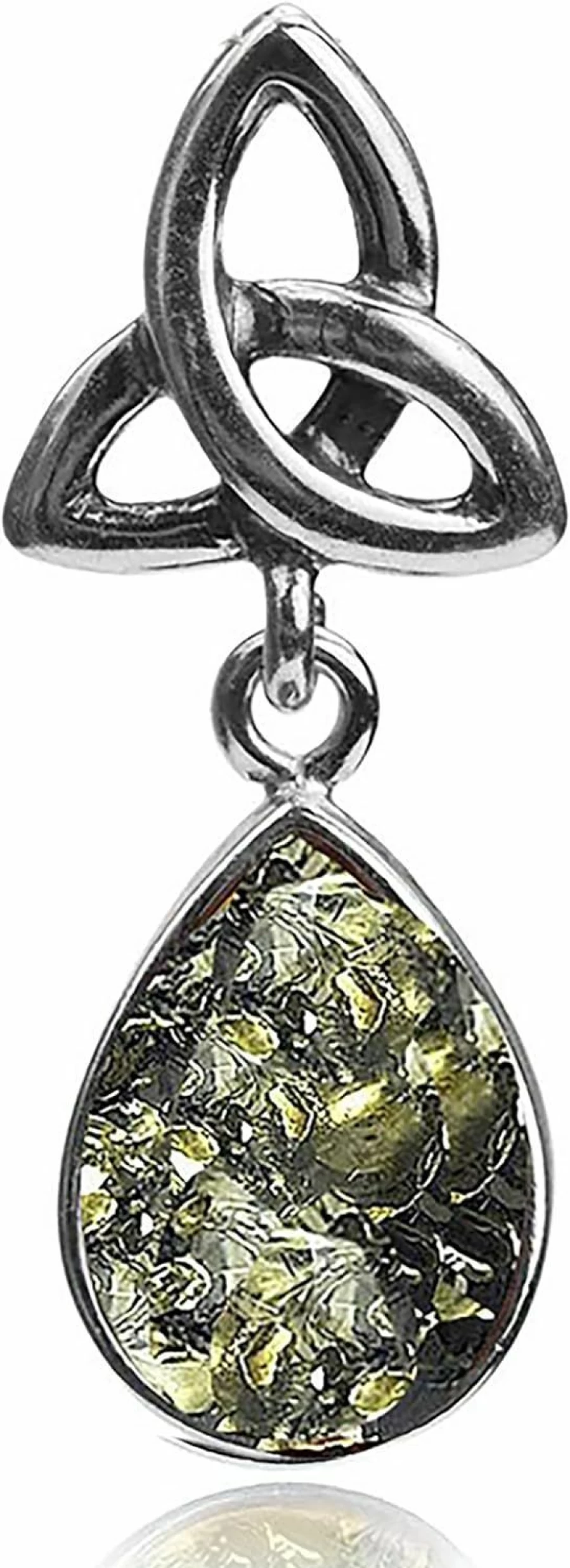 Ian & Valeri Co. Sterling Silver Celtic Knot Green Amber Drop Pendant Necklace