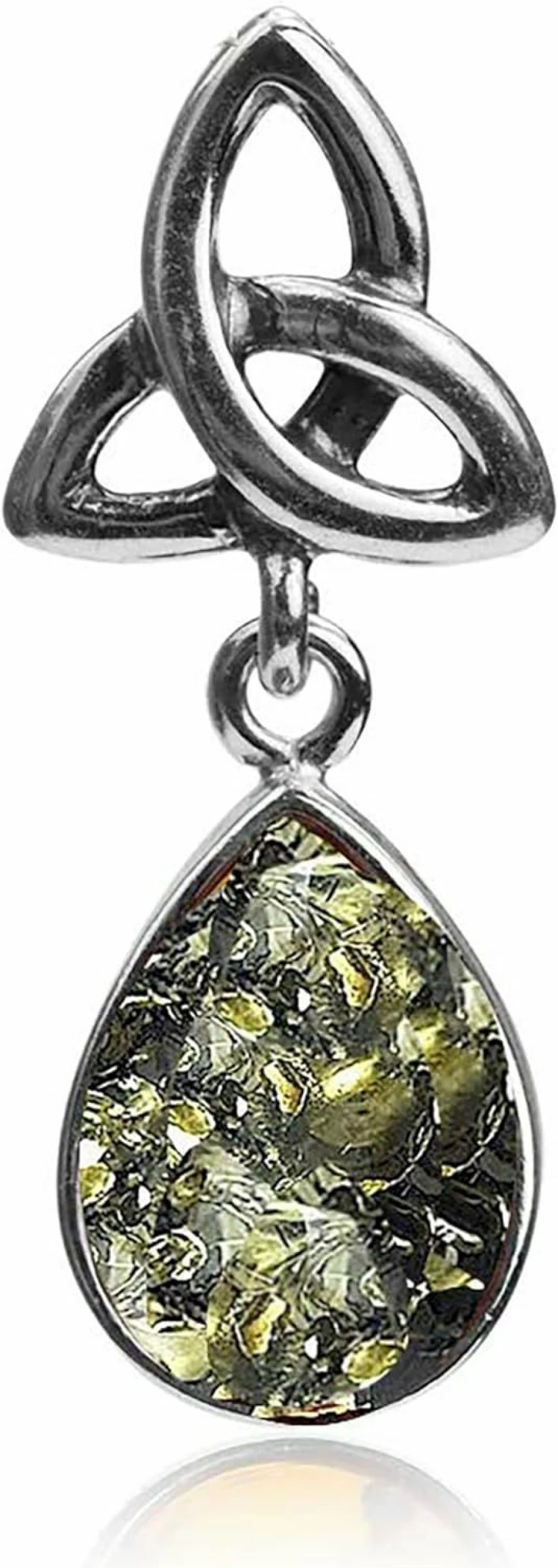 Ian & Valeri Co. Sterling Silver Celtic Knot Green Amber Drop Pendant Necklace