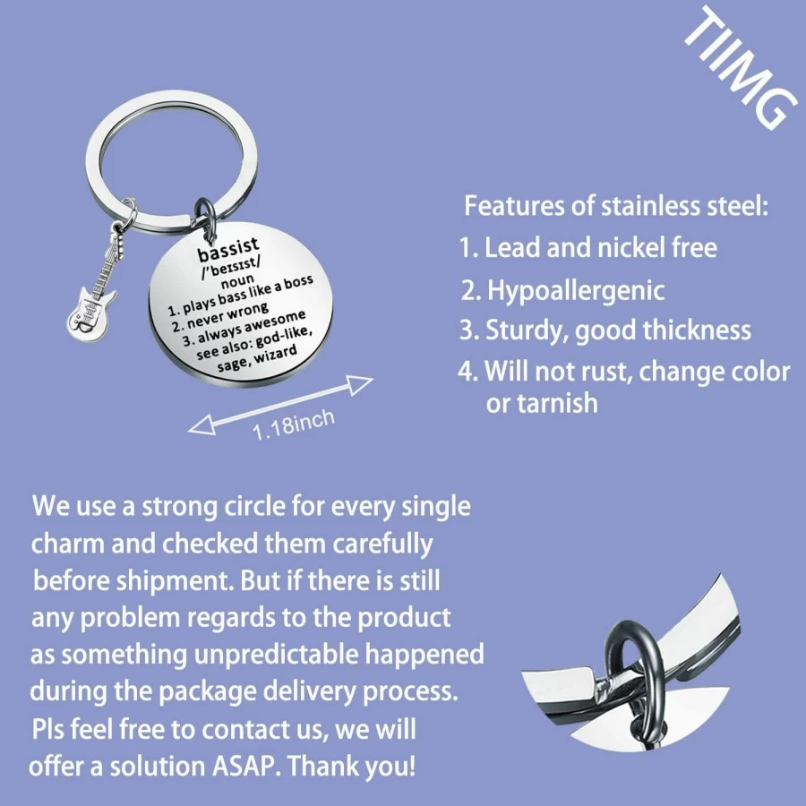 TIIMG Bass Guitar Player Keychain - Essential Gift for Bassists, Rock Band Musicians, and Music Lovers