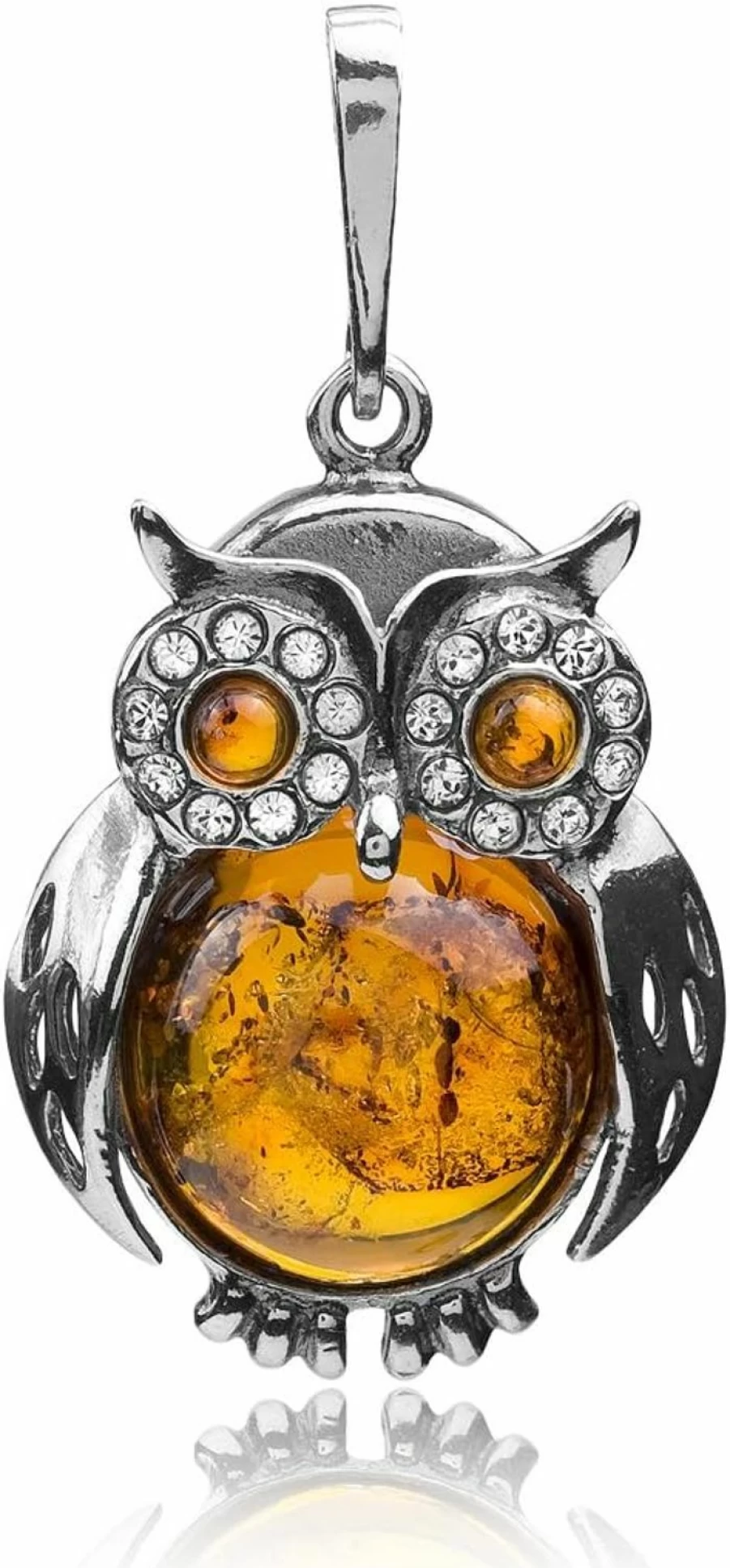 "Ian & Valeri Co. Sterling Silver Owl Pendant - Handcrafted Amber Bird Jewelry"