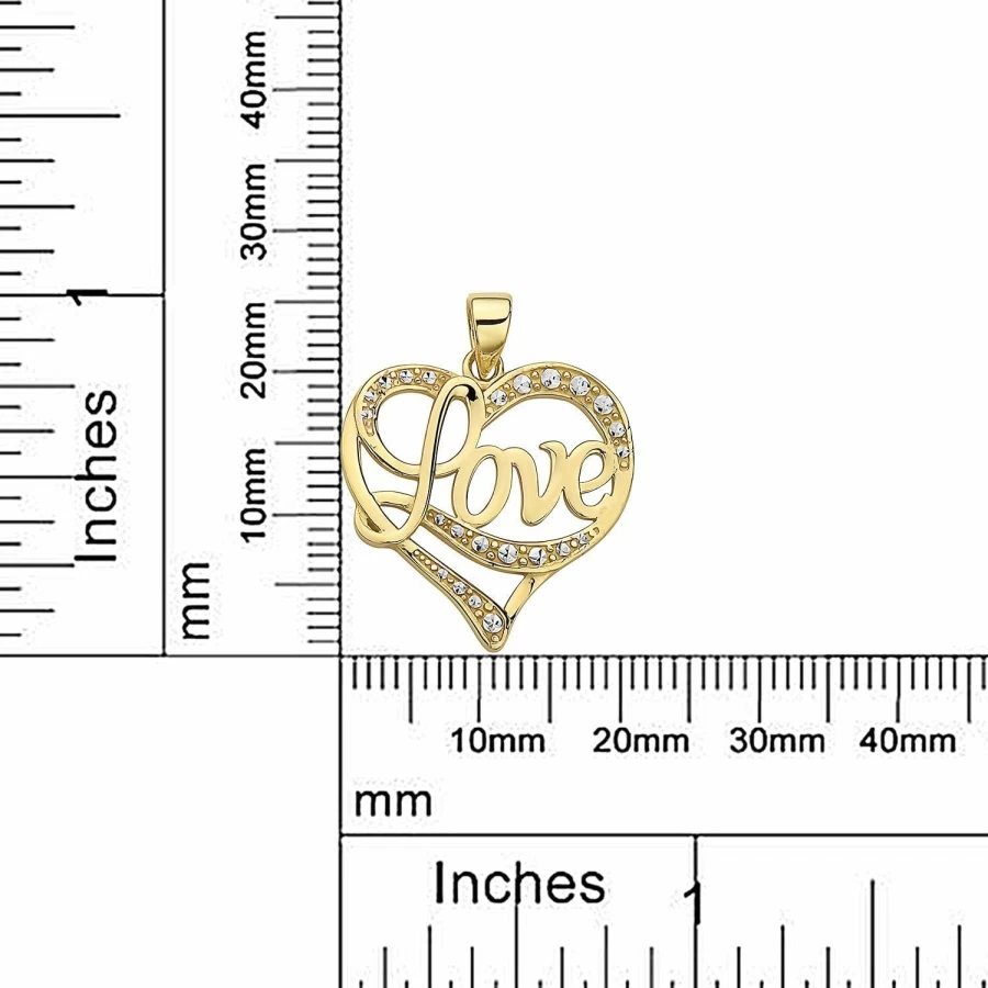 PORI JEWELERS 14K Yellow Gold Heart Pendant with Diamond Accents - Script Love Charm Necklace