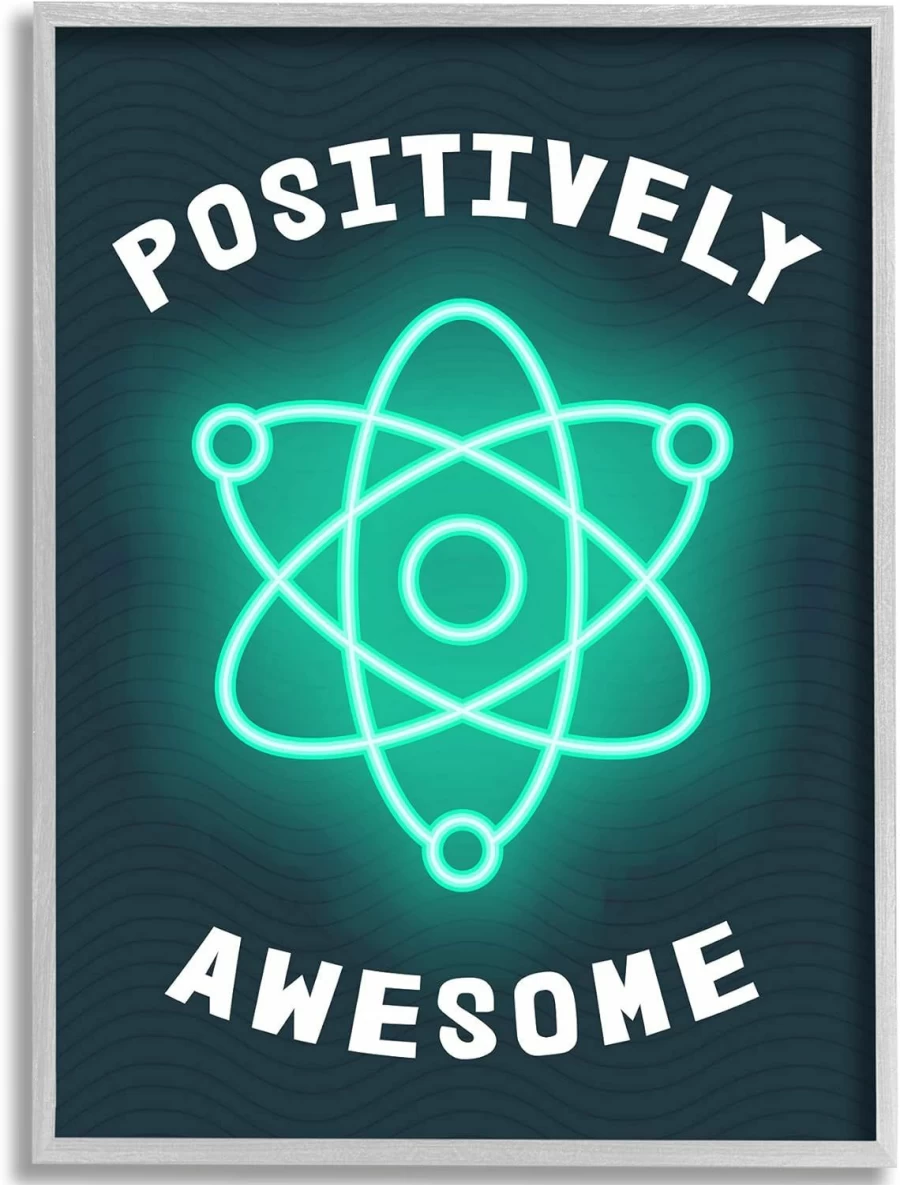 "Stupell Industries Framed Wall Art 11x14 – Science Atom Pun Humor Design by Daphne Polselli, Blue Kids Room Decor"