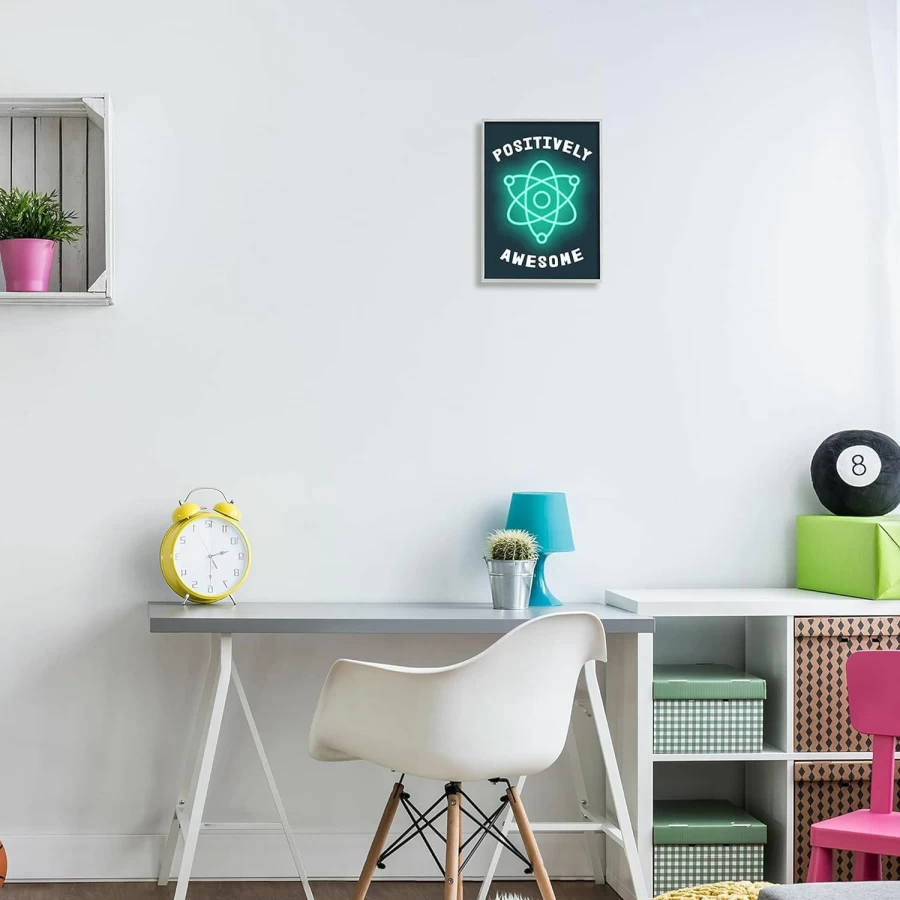 "Stupell Industries Framed Wall Art 11x14 – Science Atom Pun Humor Design by Daphne Polselli, Blue Kids Room Decor"