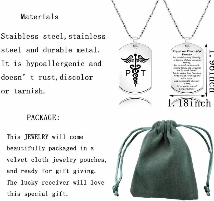 "KJWLOP Physical Therapist Prayer Necklace - Sterling Silver Inspirational Jewelry Gift for Graduation, Students & Professionals"
