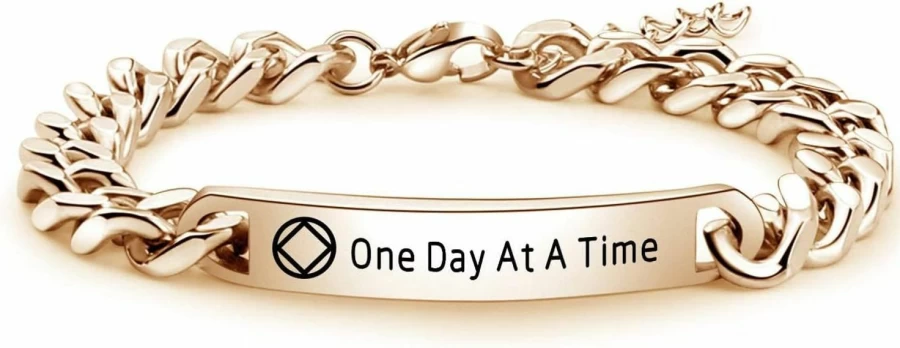"WAJJUAN One Day At A Time Sobriety Bracelet - Motivational Addiction Recovery Gift for 12 Step Programs (NA Bracelet RG)"