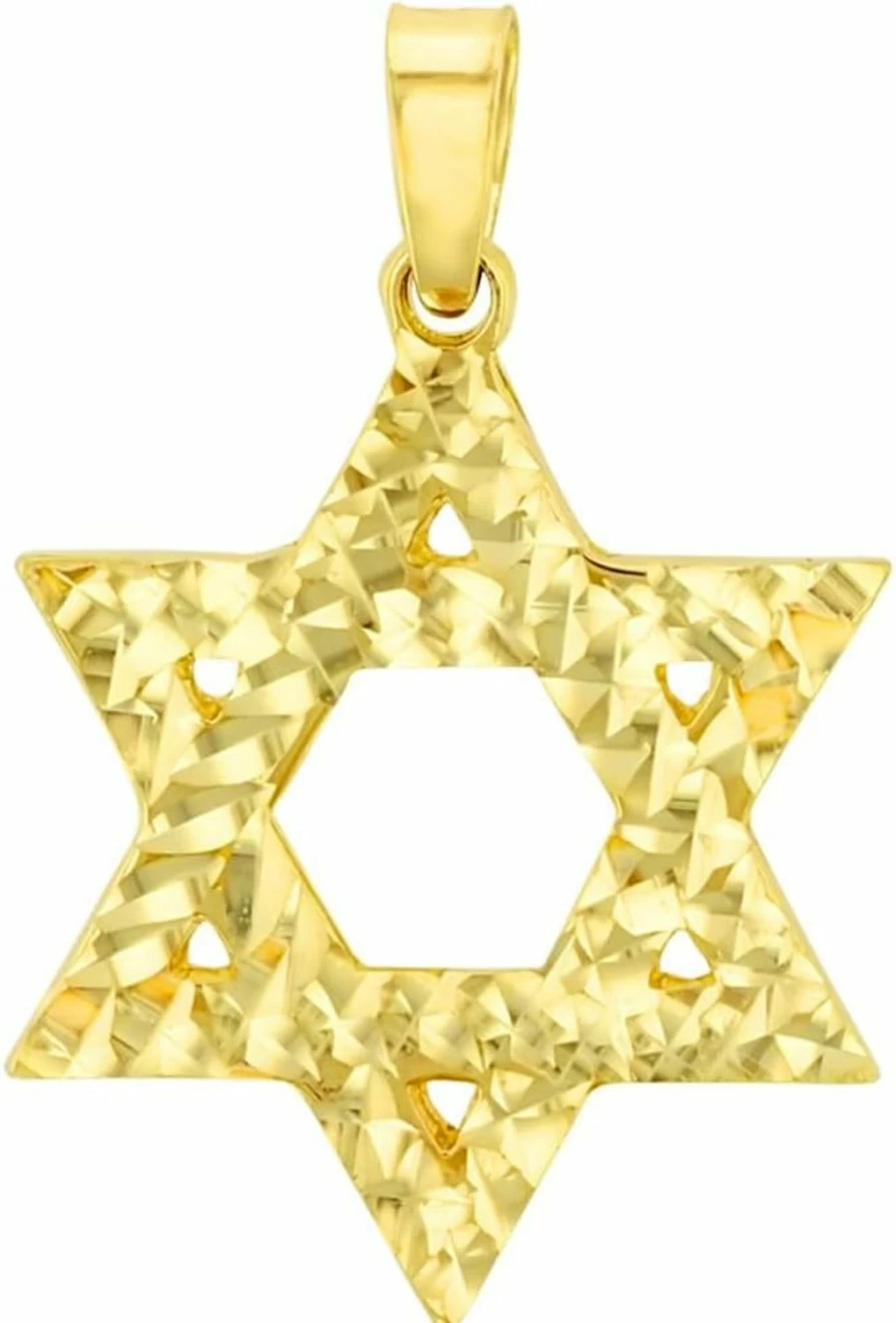 14K Yellow Gold Star of David Pendant - Elegant Textured Jewish Jewelry - Jewelry America