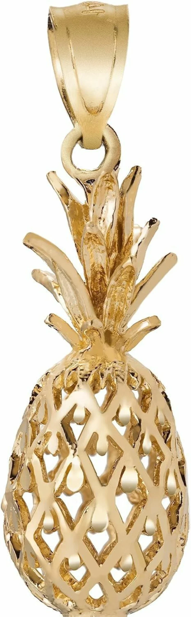 14K Solid Yellow Gold Pineapple Pendant Charm - Hawaiian Diamond Cut 3D Design, Hypoallergenic Nickel Free, Gift Box Included | Aloha Jewelry Company