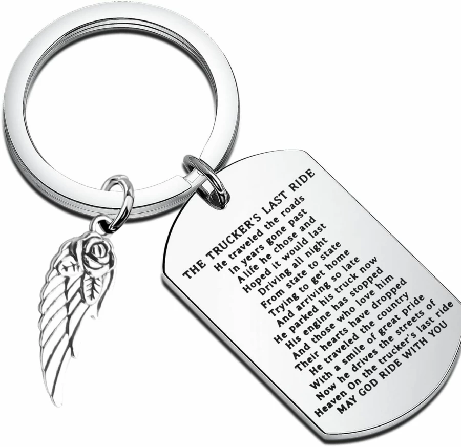 "Gzrlyf Trucker Memorial Keychain - In Loving Memory Gift for Truck Drivers, Last Ride Keepsake"