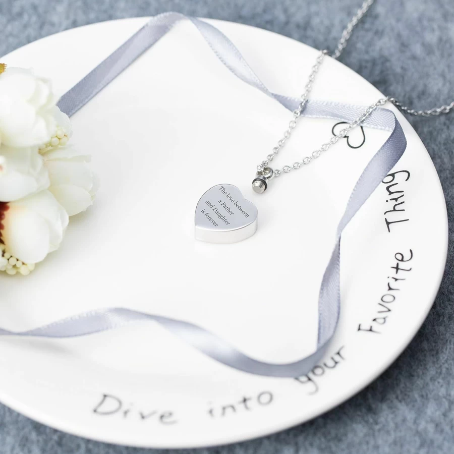 FASJOY Memorial Urn Necklace for Ashes - Cremation Jewelry to Honor Father and Daughter Eternal Love