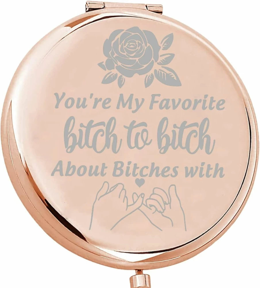 FEELMEM Best Friend Gift - Personalized Compact Makeup Mirror for Soul Sister, BFF Appreciation, Bridesmaid, Birthday, Anniversary Present - Engraved Heart Design