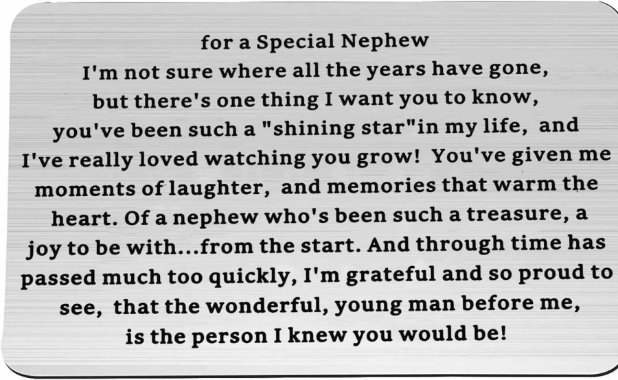 "AKTAP Engraved Wallet Insert - Inspirational Graduation Gift for Nephew from Uncle, Personalized Nephew Gift Card"