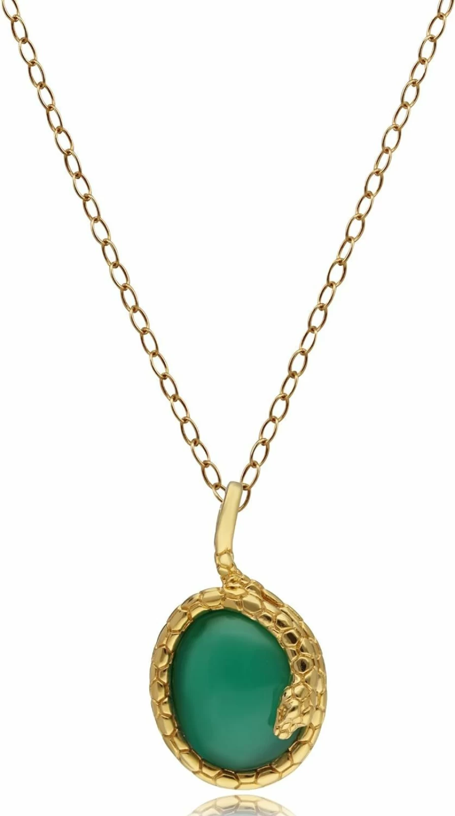 Gemondo 925 Sterling Silver Gold Plated Green Chalcedony Snake Pendant Oval Charm Jewelry