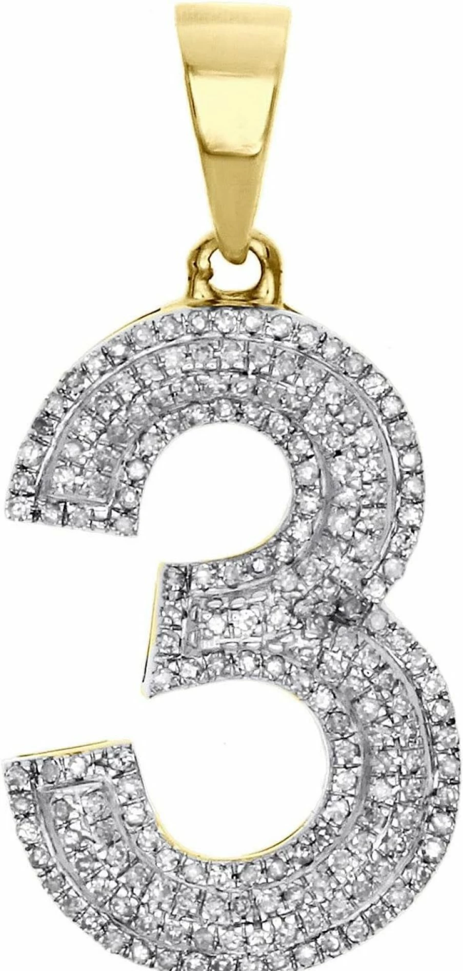 DTJEWELS 10K Yellow Gold Plated Round Cut Diamond Number 3 Pendant Necklace with Pave Dome Charm 0.63 Carats