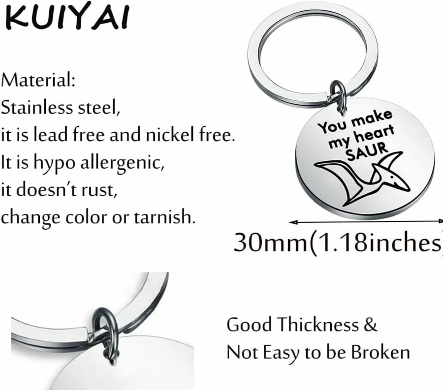 KUIYAI Dinosaur Keychain Couple Gift - Flying Dinosaur Heart Saur Gift for Him Her, Romantic Dinosaur Lovers Present