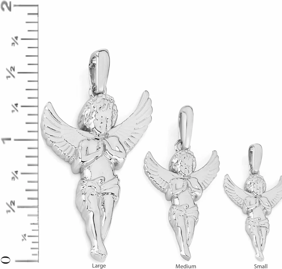 Takar Sterling Silver Praying Angel Pendant Necklace - Sm/Md/Lg Sizes, Religious Jewelry Gift