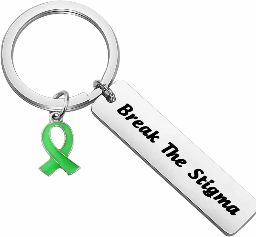 "Gzrlyf Mental Health Keychain - Break The Stigma Inspirational Gift, Green Ribbon Awareness Support for Anxiety & Depression"