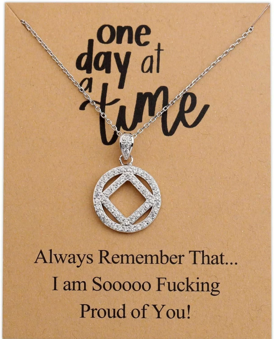 "TIIMG Sobriety Necklace – Inspirational Addiction Recovery Jewelry Gift for AA & NA, 'One Day at a Time' Motivational Present"