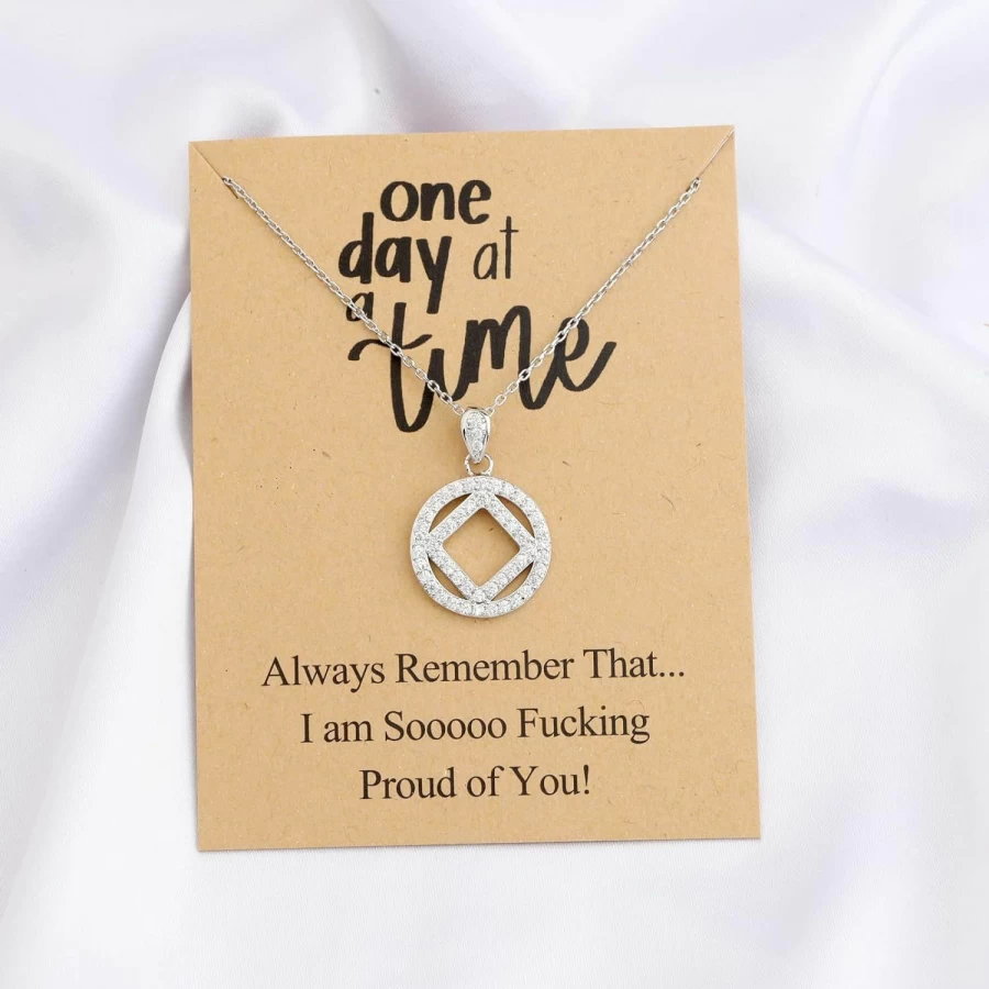 "TIIMG Sobriety Necklace – Inspirational Addiction Recovery Jewelry Gift for AA & NA, 'One Day at a Time' Motivational Present"