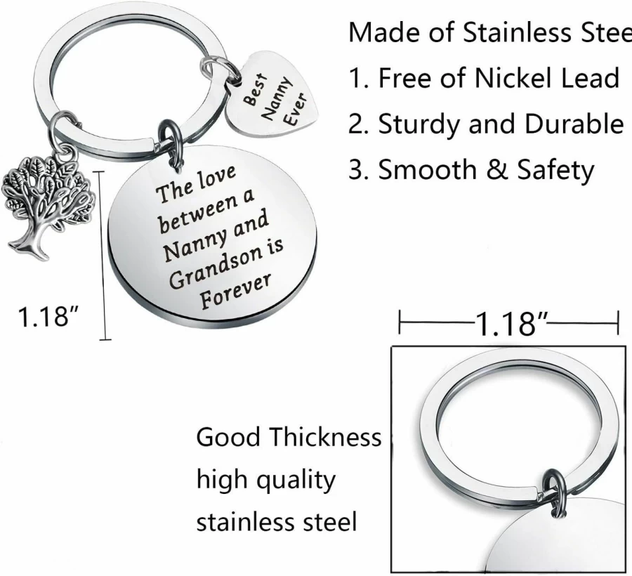 "FUSTMW Best Nanny Ever Keychain - Thoughtful Grandma Gift from Grandkids, Nanny Appreciation Jewelry Gift"