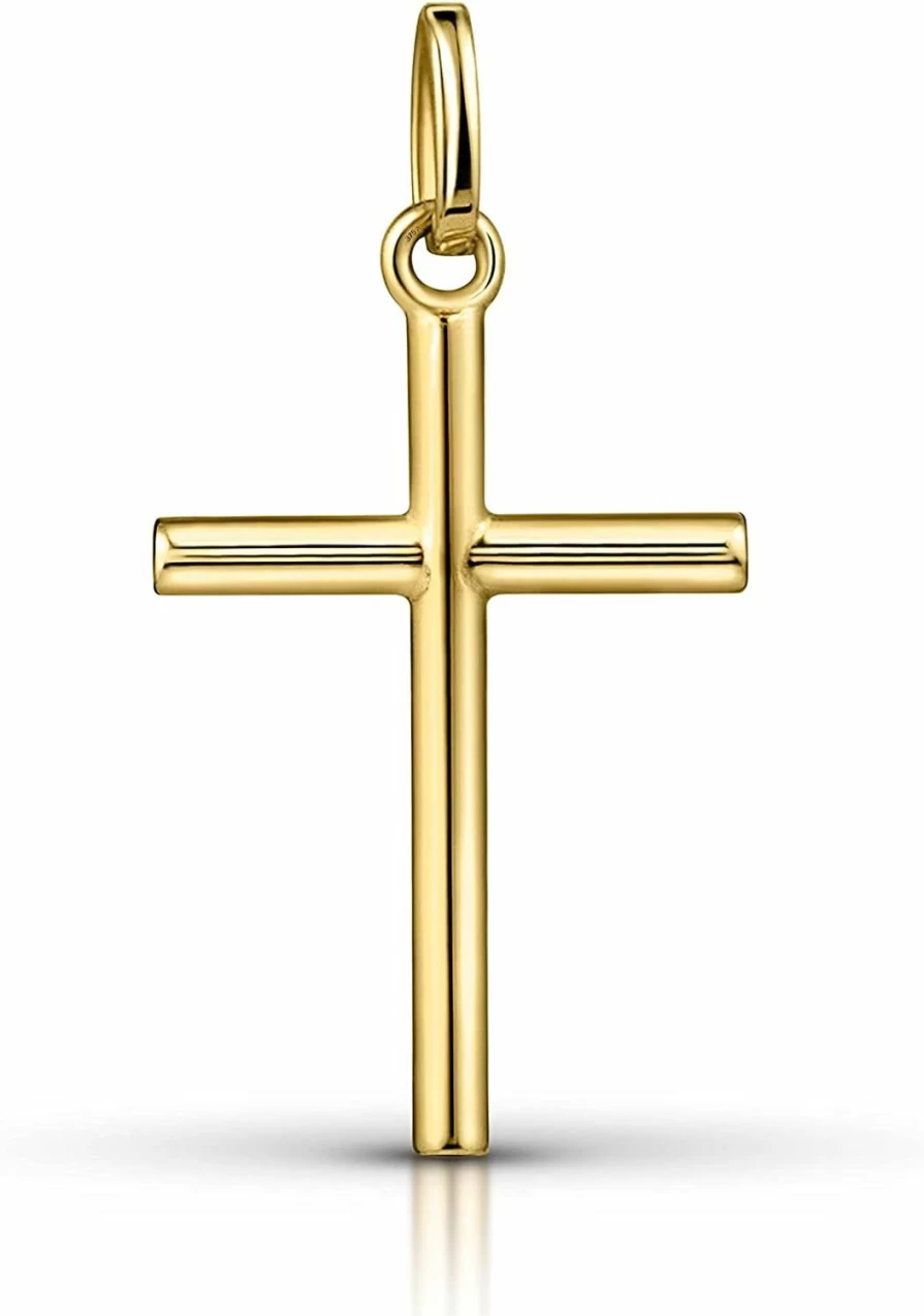 Amberta Allure Unisex 9K Yellow Gold Cross Pendant Necklace for Men and Women