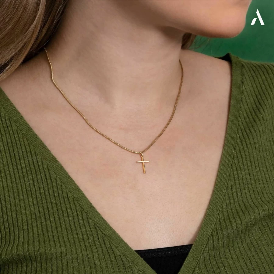 Amberta Allure Unisex 9K Yellow Gold Cross Pendant Necklace for Men and Women