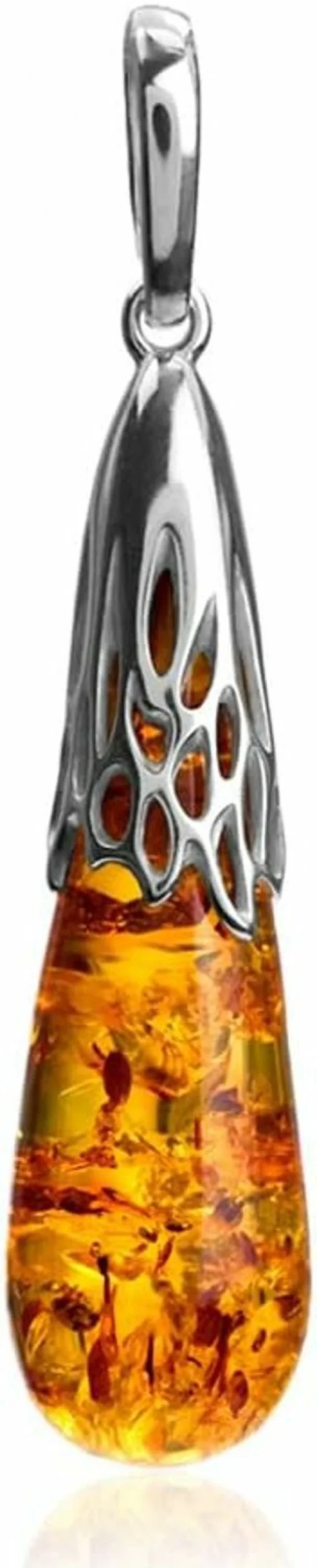 "Ian and Valeri Co. Sterling Silver Amber Drop Pendant Necklace - Handcrafted Jewelry"