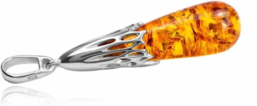 "Ian and Valeri Co. Sterling Silver Amber Drop Pendant Necklace - Handcrafted Jewelry"