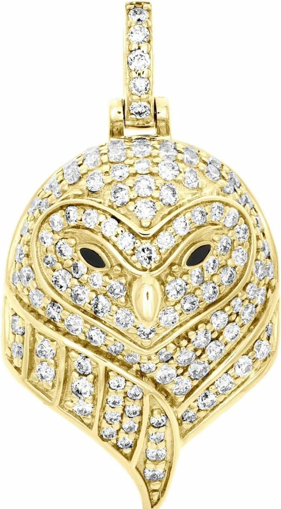 DTJEWELS 10K Yellow Gold Plated Diamond Owl Pendant Necklace 1.45ct Round Cut Charm Jewelry 1.40 Inch