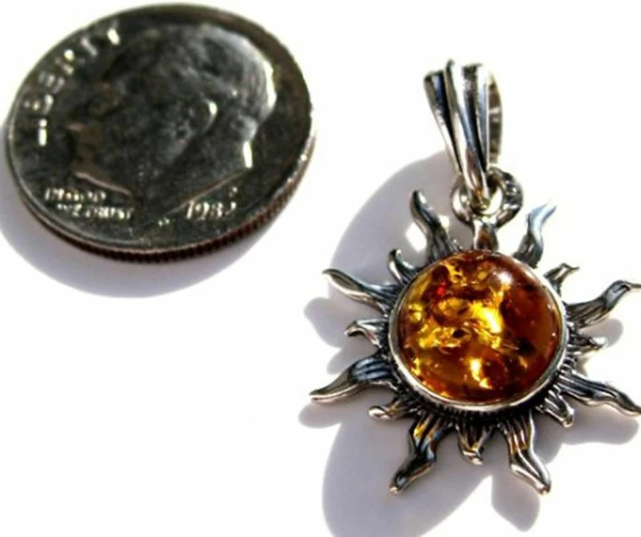 "Ian and Valeri Co. Sterling Silver Light Amber Sun Pendant Necklace"