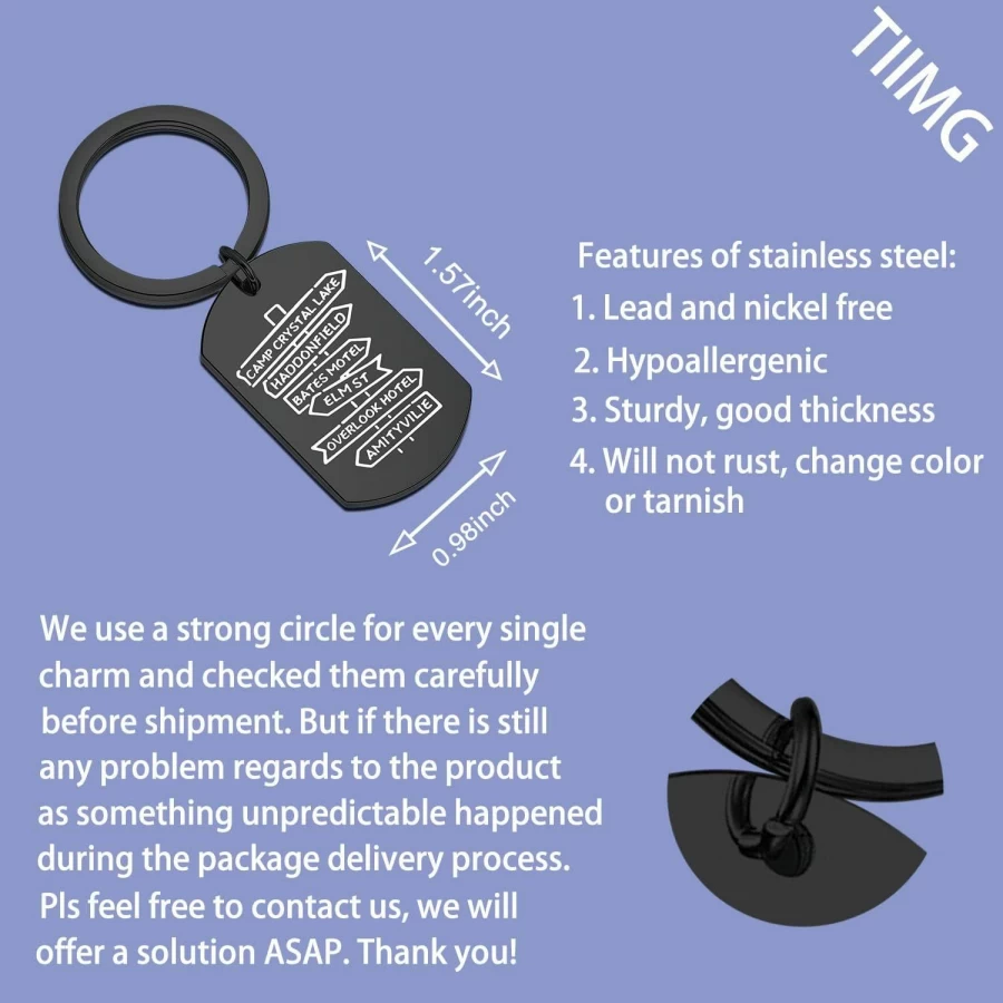 TIIMG Horror Movie Keychain - Scary Film Fan Gift, Halloween Jewelry for Horror Lovers, Collectible Location Keychain