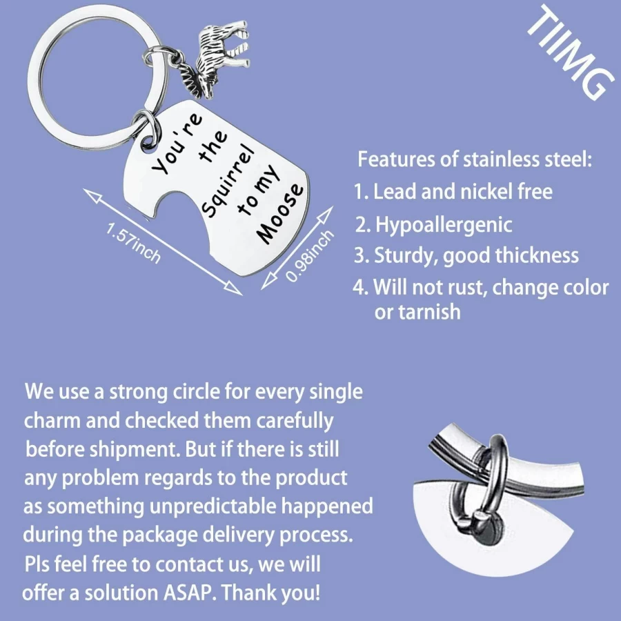 TIIMG Best Friend Keychain Set - "You Are The Moose To My Squirrel" Jewelry Gift for Friendship