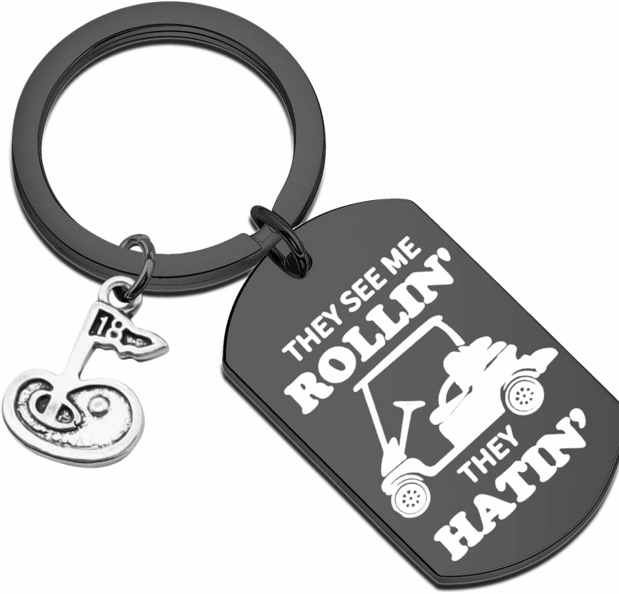"TIIMG Golf Cart Keychain - They See Me Rollin They Hatin Gift for Golf Lovers - Unique Golfer Accessory for Golf Club Enthusiasts"
